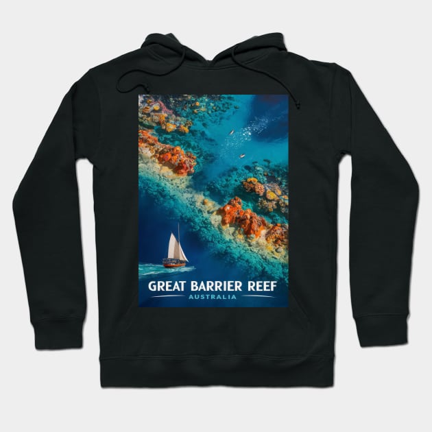 Vintage Retro Vibrant Great Barrier Reef - Australia Hoodie by POD24